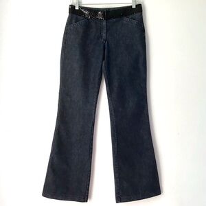 Express Design Studios Editor Stretch Jeans Size 4 Dark Wash Flare Sequin Waist